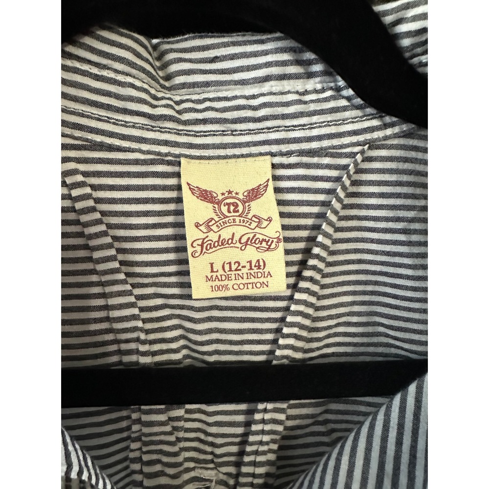 Faded Glory 100 % Cotton Sleeveless‎ Striped Button Up Shirt Size L - Picture 2 of 5